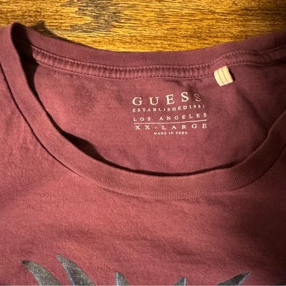 Men's Maroon Older Guess Graphic Tee with Blue Floral Printed - Picture 3 of 5